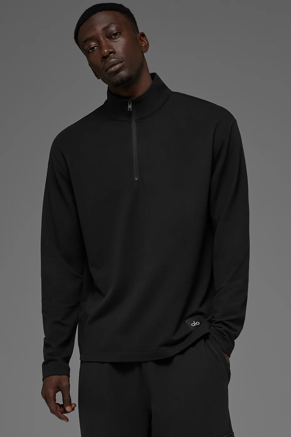 ALO | Double Take Long Sleeve 1/4 Zip Top in Black, Size: 2XL | Alo Yoga (US)