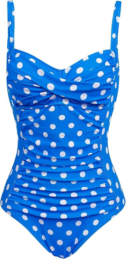 Joyaria Womens Retro One Piece Swimsuit Tummy Control Slimming Bathing Suit Ruched Swimwear(Size ... | Amazon (US)