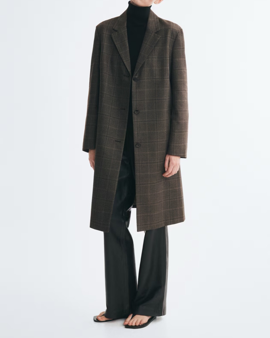 Long brown plaid coat