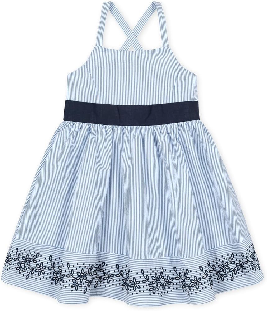 Hope & Henry Girls' Sleeveless Special Occasion Sun Dress with Bow Back Detail and Embroidery | Amazon (US)