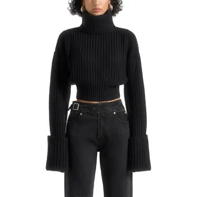 Manière De Voir Amaya Roll Neck Knit Jumper With Cuffs in Black at Nordstrom, Size Small | Nordstrom