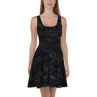 Fit & Flare Black Skater Dress Marble Sleeveless Summer Causal Fun Custom Made | Etsy (US)