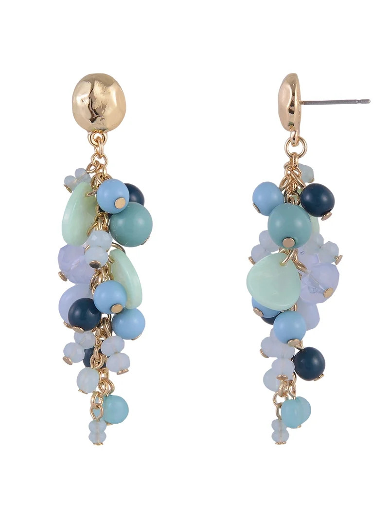 Time and Tru Goldtone Blue Bead Cluster Drop Earring | Walmart (US)