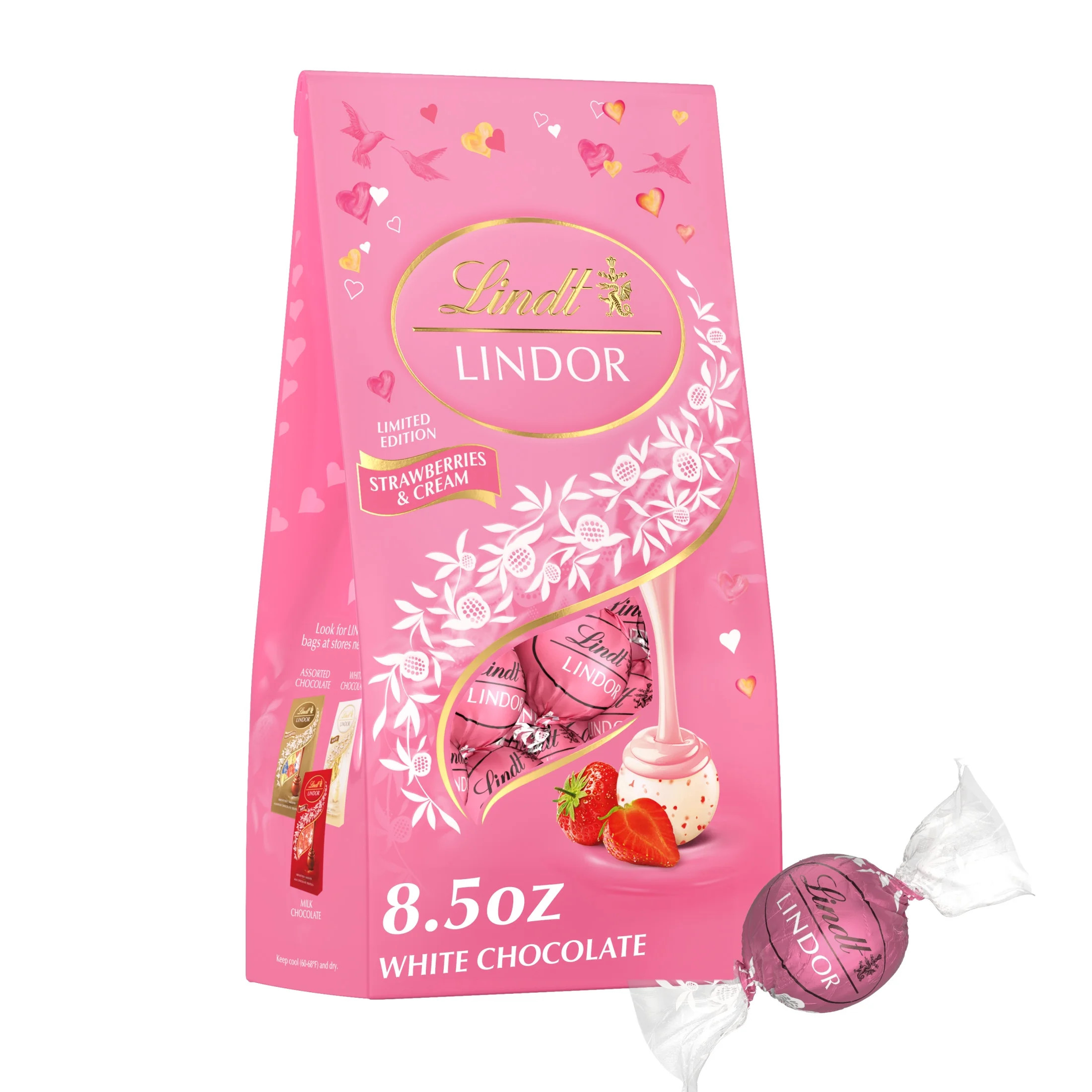 Lindt LINDOR Valentine's Day Strawberries and Cream White Chocolate Candy Truffles, 8.5 oz. Bag | Walmart (US)
