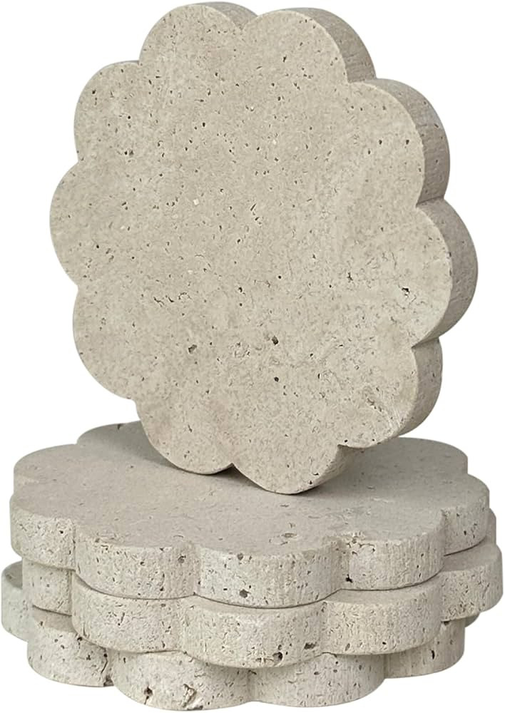 Scalloped Travertine Coasters Set of 4 Marble Stone Coaster for Coffee Table, Bar Coasters for Dr... | Amazon (US)