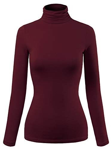MixMatchy Women's Basic Long Sleeve Turtle Neck Slim Fit Top Shirt Burgundy S | Amazon (US)