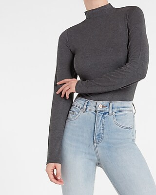 Mock Neck Long Sleeve Thong Bodysuit | Express