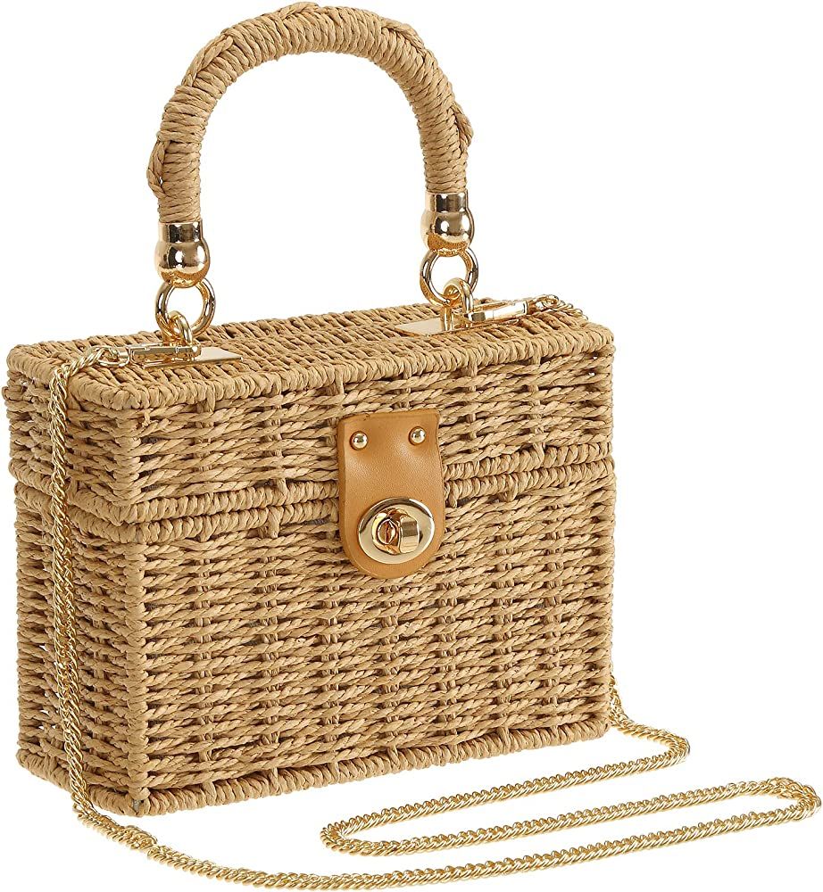 IN.RHAN Women's Handbag Square Straw Handmade Rattan Purse Weave Crossbody Bag | Amazon (US)