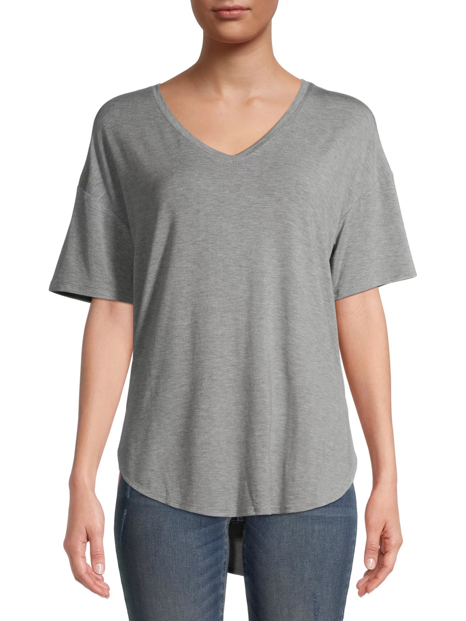 Time and Tru Women's Short Sleeve V-Neck Tunic T-Shirt | Walmart (US)
