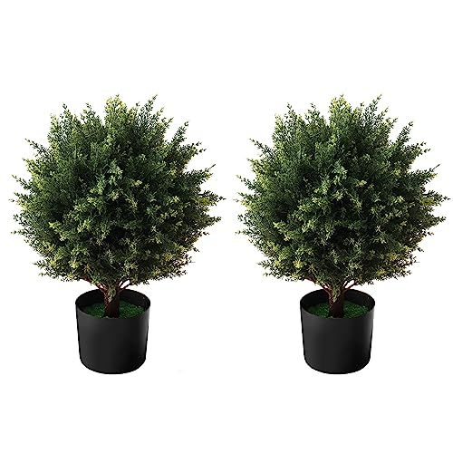 Boxwood Artificial Cedar Topiary Ball Trees – Decorative Fake Greenery in Planter Pots for Fron... | Amazon (US)
