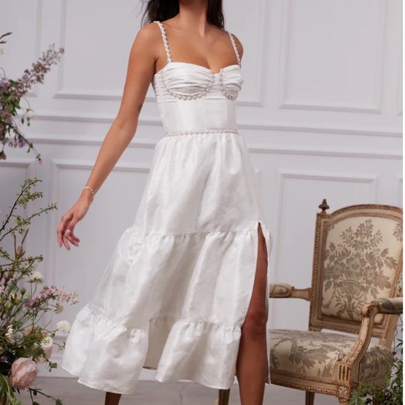 V. Chapman The Lorenza Dress in White Windsor Brocade | Poshmark