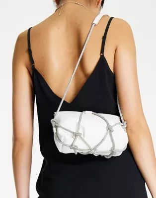 ASOS DESIGN shoulder bag with crystal strapping detail in white  | ASOS | ASOS (Global)