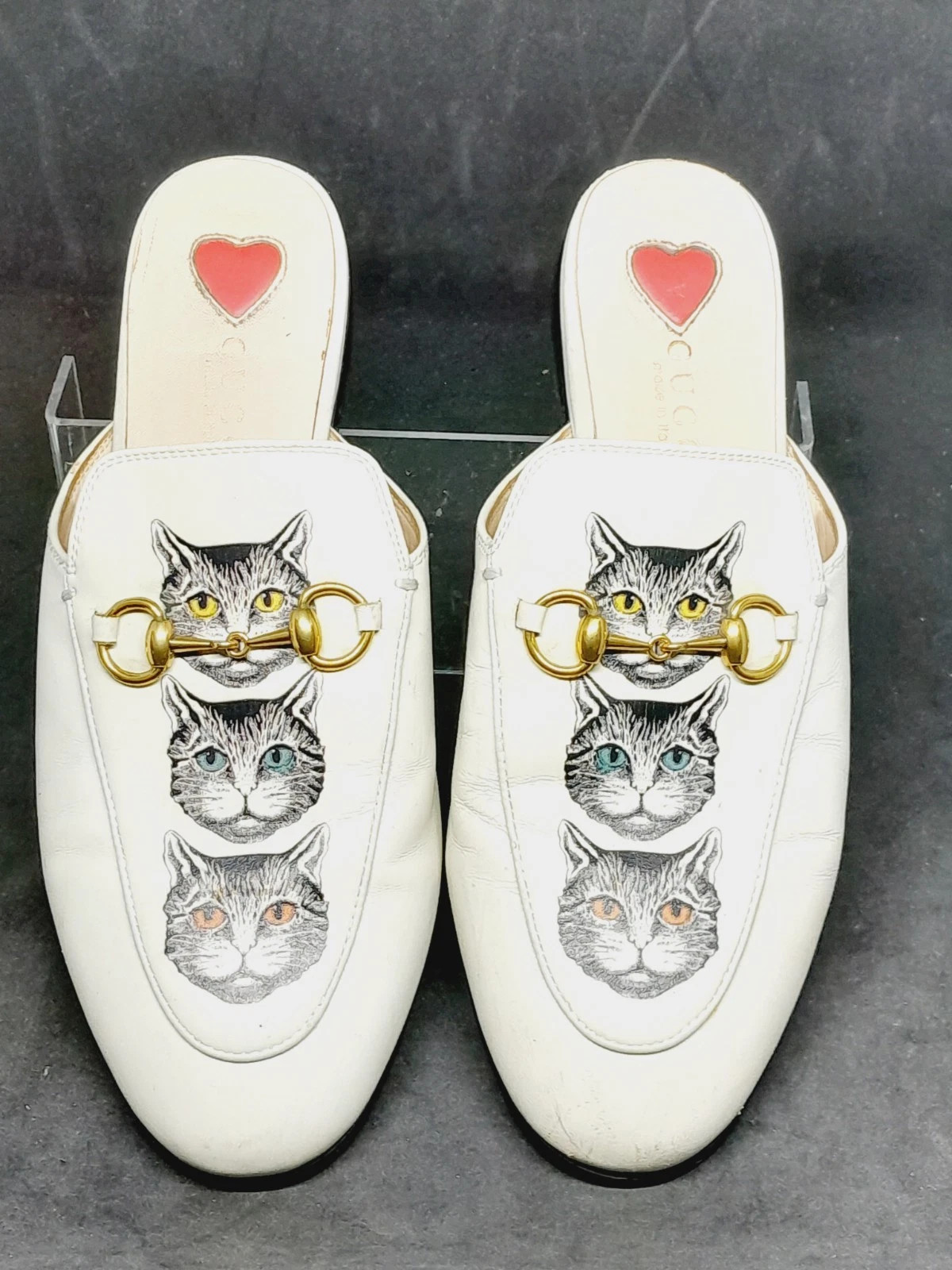 GUCCI - VINTAGE WHITE LEATHER PRINCETOWN MULES WITH CAT PRINT | eBay | eBay US