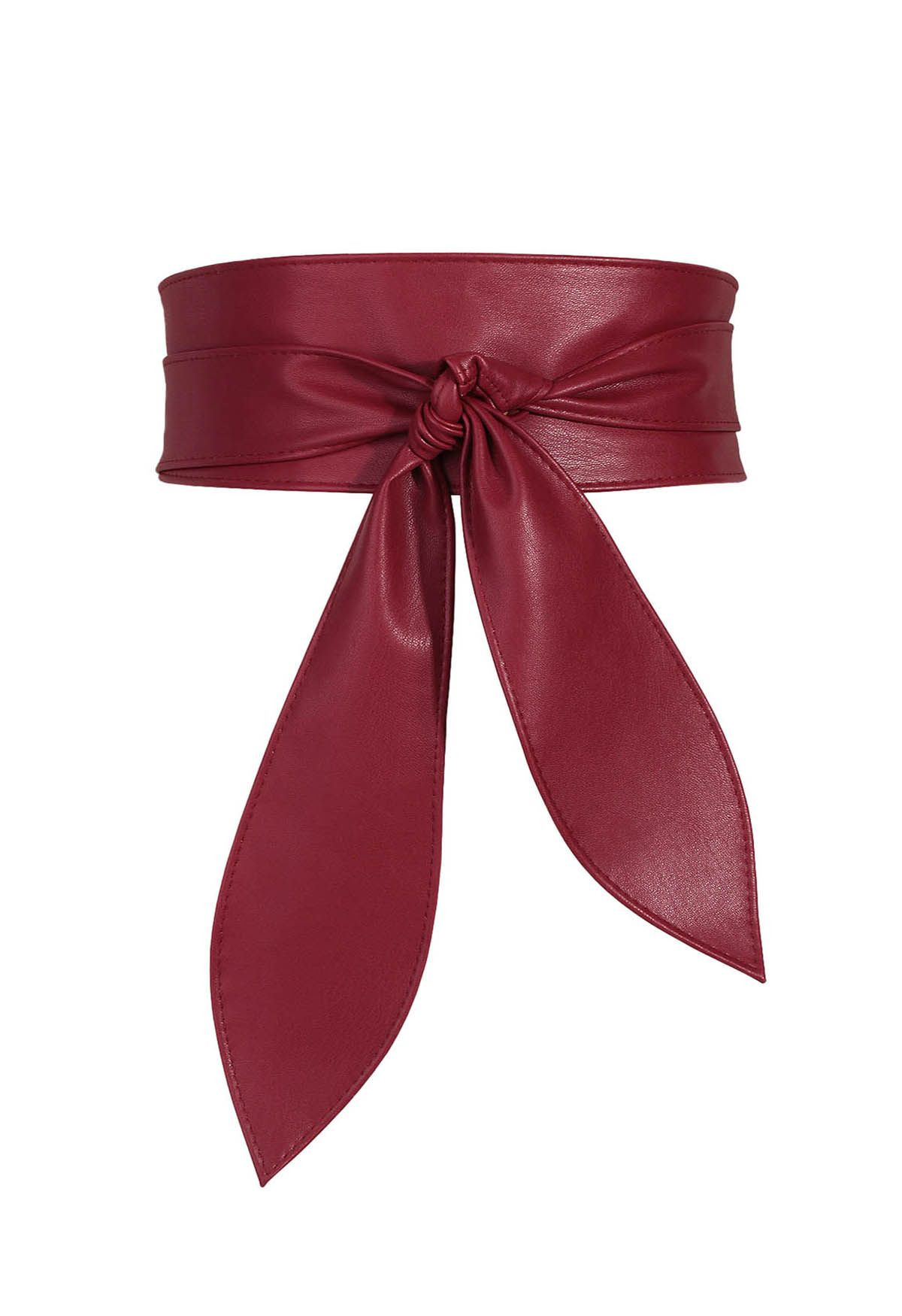 Faux Leather Tie Knot Corset Belt in Burgundy | Chicwish