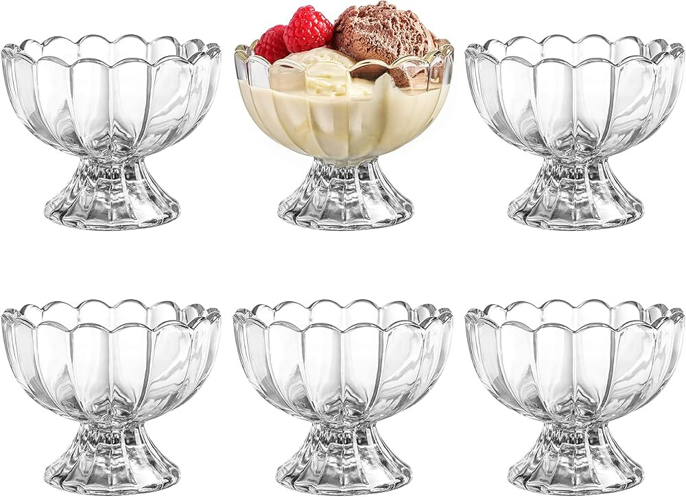 KMwares 6PCs Set 5oz Footed Tulip Glass Dessert Bowls (Clear) | Amazon (US)
