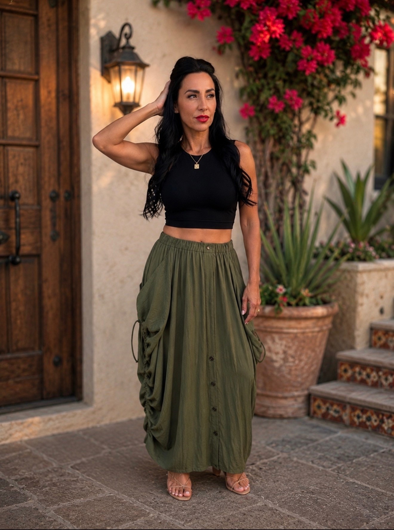 Boho vibes all day. 🤍✨

This flowy maxi skirt had me at pockets! Paired with a black crop top and  kitten heels for an easy, effortless summer look that’s equal parts comfy and chic. It also comes in different sizes and it’s adjustable. Wearing a size extra small for reference. 
I have a feeling this outfit will be on repeat. I liked it so much that I got it in two different colors. ￼

#StyleOver50 #BohoStyle #SummerStyle #OOTD #AgelessFashion

#LTKootd #LTKSeasonal #LTKdayinmylife