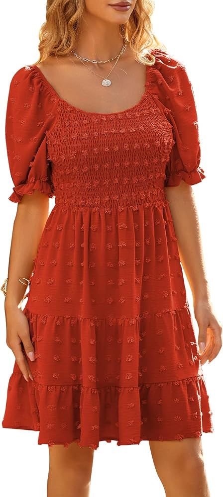 PRETTYGARDEN Women's Summer Dresses Casual Square Neck Short Puff Sleeve Swiss Dot Flowy A Line S... | Amazon (US)