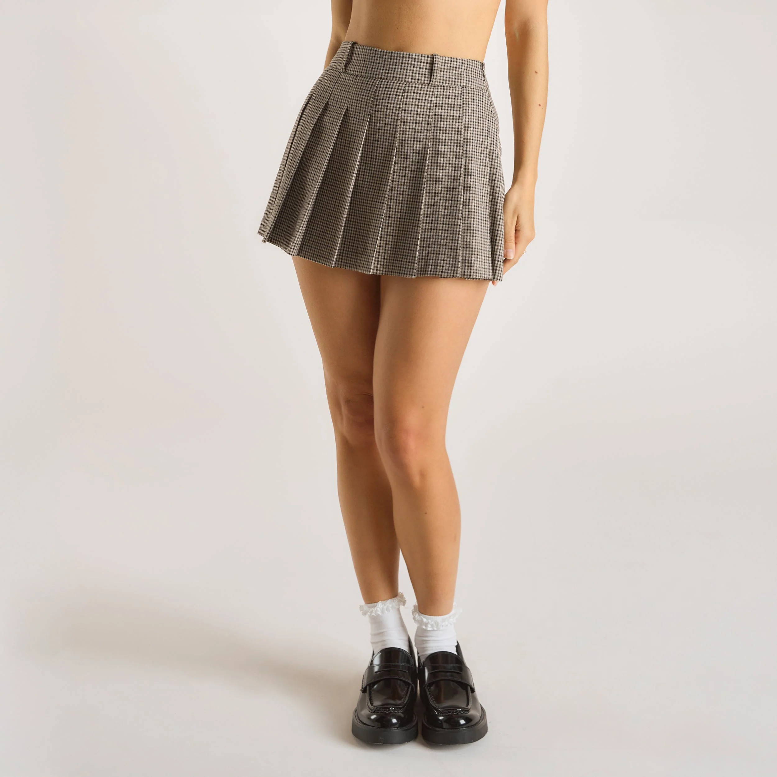 Houndstooth Mini Skort - Brown | Lounge UK