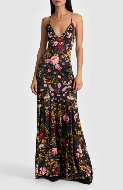 Alice + Olivia Milta Floral Mermaid Slipdress in Evermine at Nordstrom, Size 2 | Nordstrom