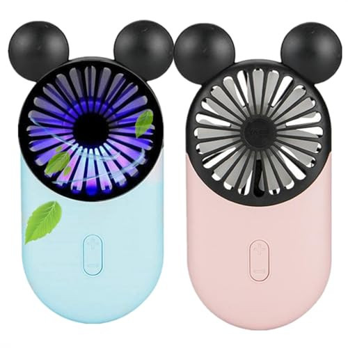 Generic Cute Personal Mini Fan, Handheld & Portable USB Rechargeable Fan with Beautiful LED Light, 3 Adjustable Speeds, Portable Holder, for Indoor Or Outdoor Activities, Cute Mouse, Blue+Pink | Amazon (US)