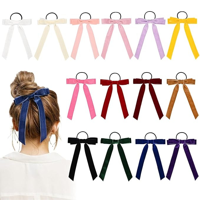14PCS Bow Hair Ties Velvet Elastics Hair Bands for Thick Hair Bow Scrunchies Hair Rope Tie for Wo... | Amazon (US)