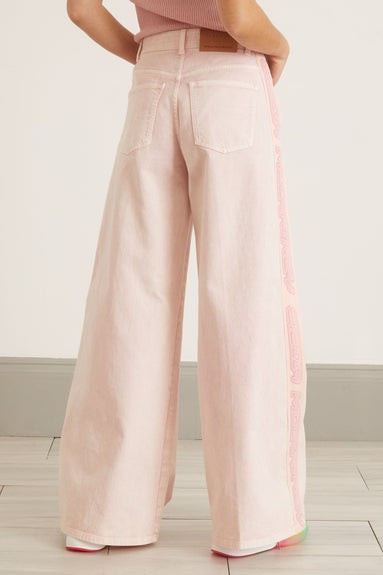 Wide Leg Logo Denim in Peach | Hampden Clothing