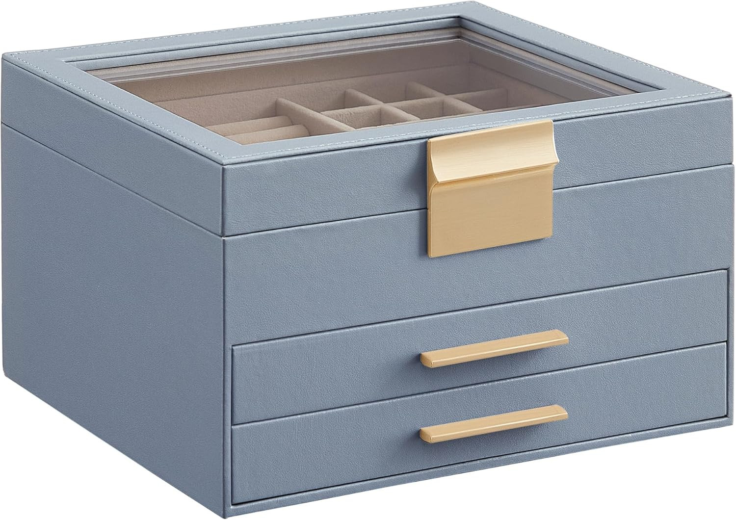 SONGMICS Jewelry Box Organizer with Glass Lid, 3-Layer Jewelry Storage, with 2 Drawers, Modern St... | Amazon (US)