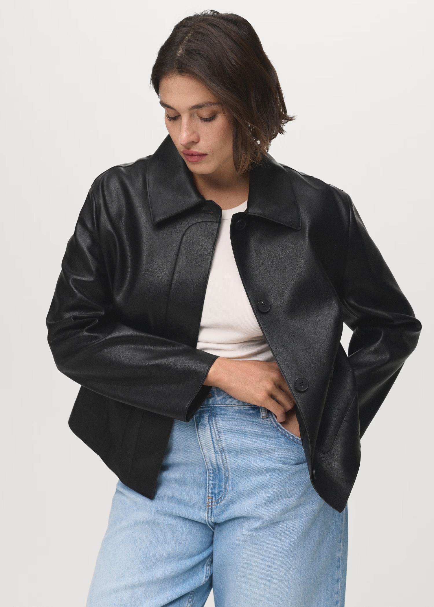 Faux-effect jacket with pockets | Mango (US/MX/AU)