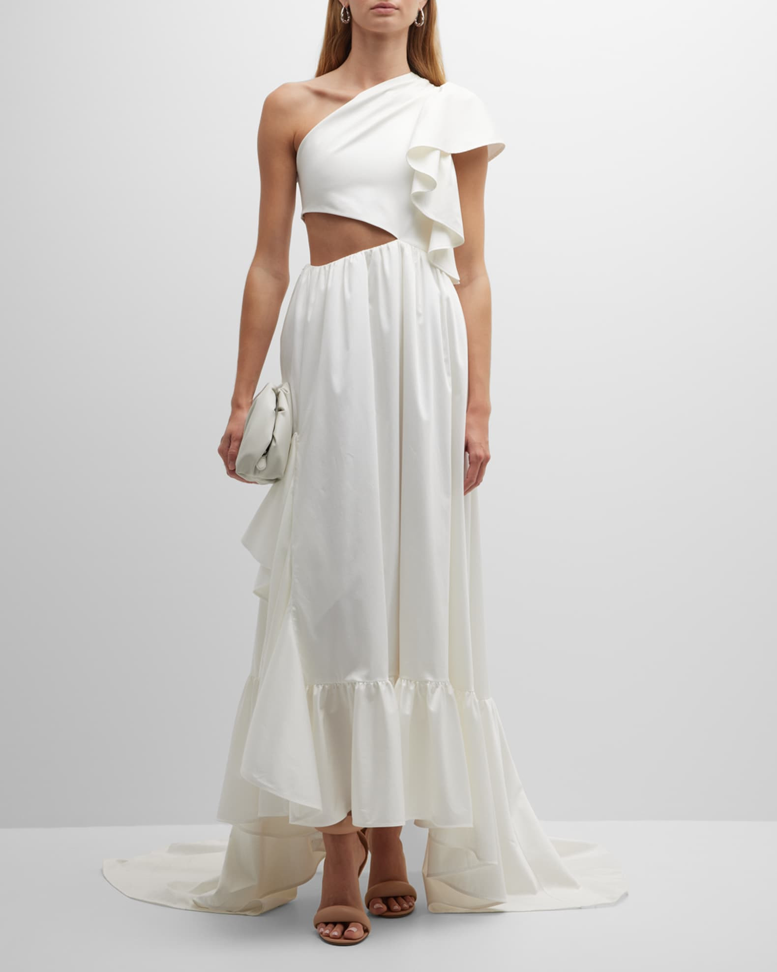 Odori Ruffle One-Shoulder Cutout Maxi Dress | Neiman Marcus