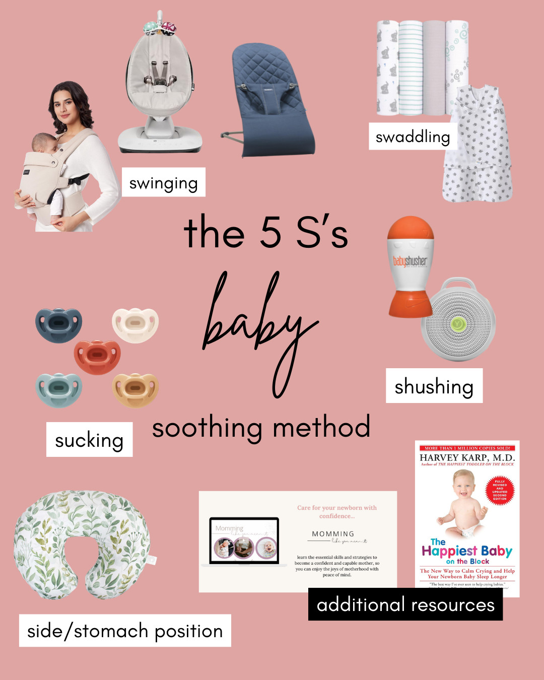 The method every new mom should know... the 5 S's of soothing your baby: Swaddling, swinging, side/stomach position, shushing, and sucking. Here are my favorite products to help make this method to calm your fussy newborn a little easier. 

 #LTKBaby