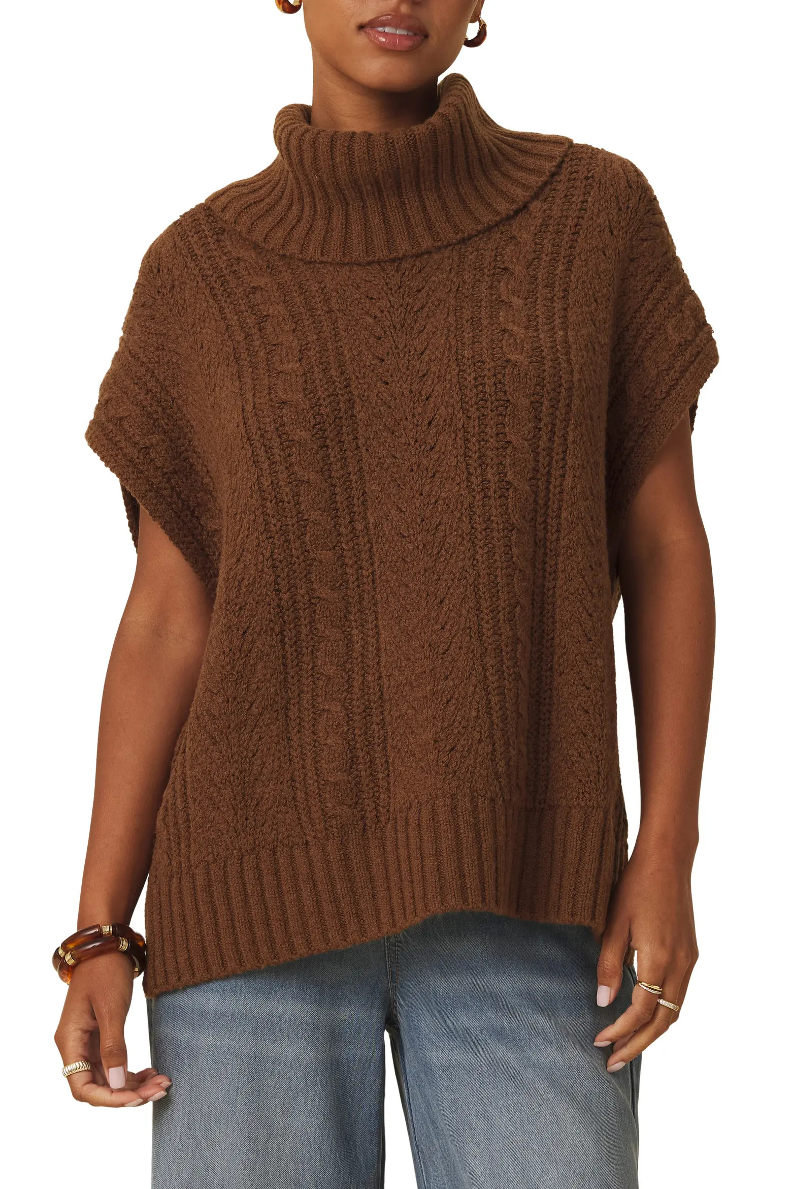 Rosalina Cable Stitch Short Sleeve Turtleneck Sweater (Women) | Nordstrom | Nordstrom