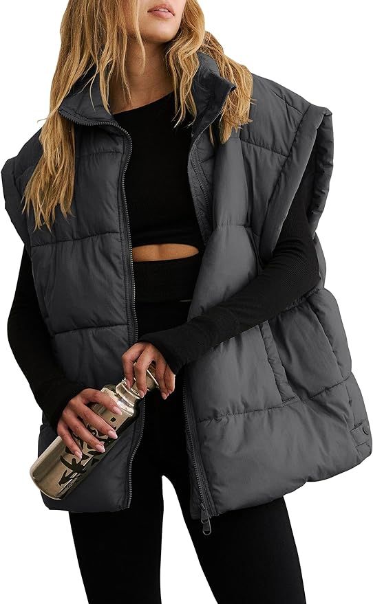 Vimyig Women's Winter Crop Puffer Vest Lightweight Warm Flysleeve Stand Collar Padded Puffy Jacke... | Amazon (US)
