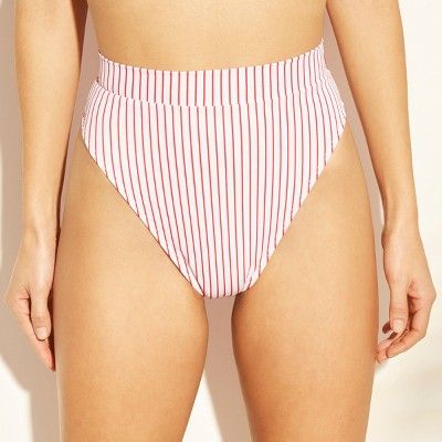 Women's High Leg High Waist Bikini Bottom - Xhilaration™ Red Stripe S | Target