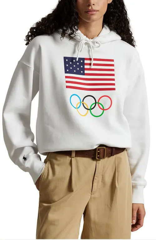 Polo Ralph Lauren Team USA Cotton Graphic Hoodie in White at Nordstrom, Size X-Large | Nordstrom