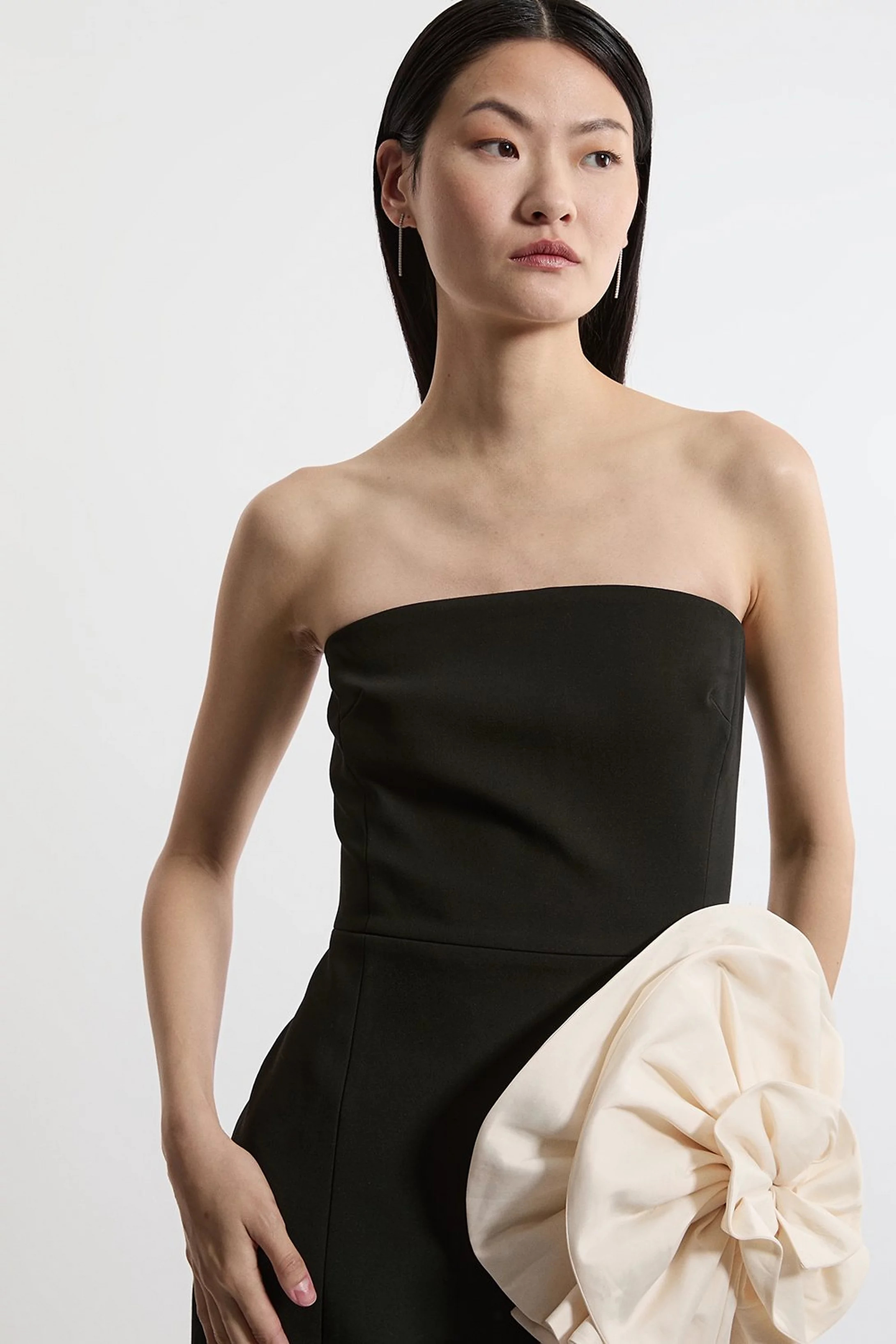 Compact Stretch Taffeta Rosette Midi Dress | Karen Millen UK + IE + DE + NL