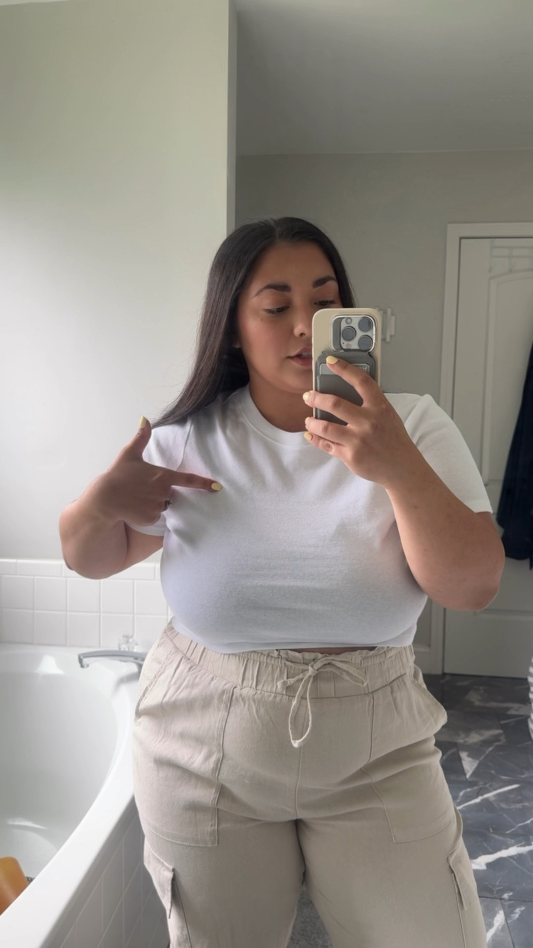 Basic white T and pants 

#LTKMidsize