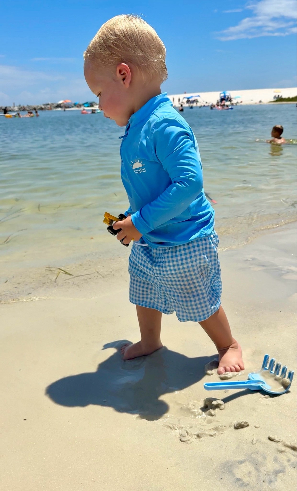 Toddler Swim Trunk Shorts + RashGuard and I just can’t get over this blue gingham print 🩵💙 Henry is wearing 2T

#LTKKids