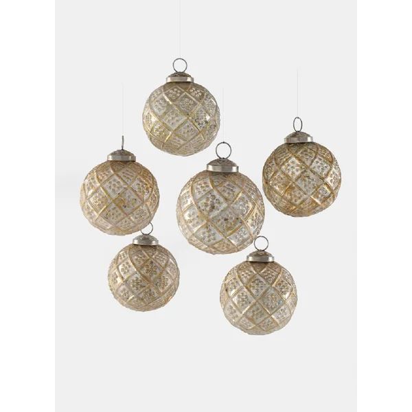 Set Of 6 Antique White With Gold Glass Ball Ornaments For Christmas Tree, Holiday Décor, Easter,... | Wayfair North America