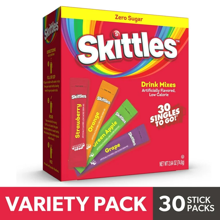 Skittles Zero Sugar Variety Pack Singles-to-Go Powdered Drink Mix, Original, 30 Count Packets | Walmart (US)