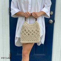 Macramé Bag With Dark Wooden Handle - Top Bags Boho Handbags Hippie | Etsy (US)