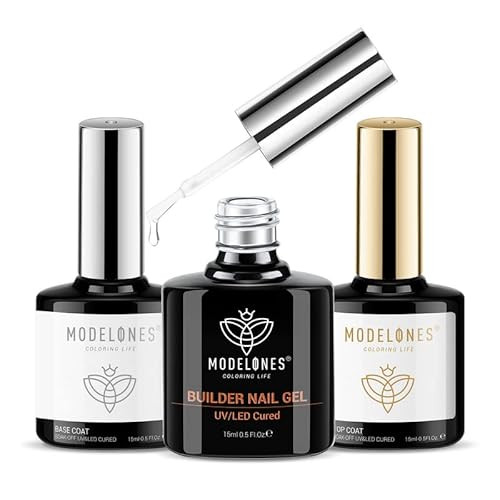 modelones Builder Nail Gel with Gel Top and Base Coat, 3Pcs Gel Nail Kit for Nail Thickening Apex... | Amazon (US)