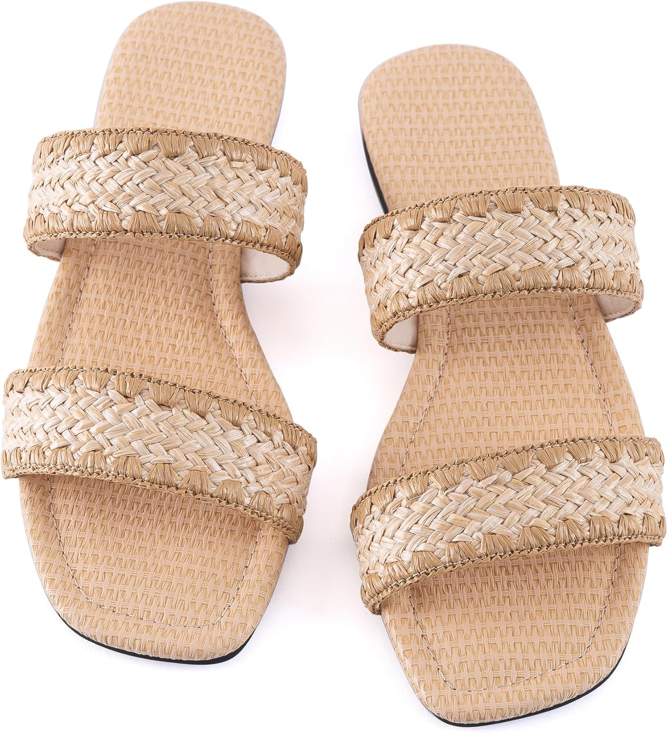 Mtzyoa Women's Sandals Casual Braided Dressy Summer Square Toe Quilted Flat Sandals | Amazon (US)