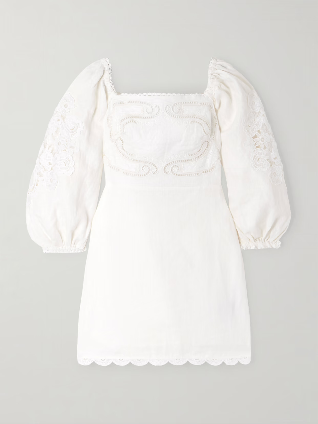 Farm Rio - Scalloped Broderie Anglaise-trimmed Linen Mini Dress - White | NET-A-PORTER (US)