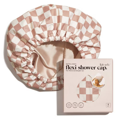Kitsch Satin Lined Flexi Shower Cap - Terracotta Checker | Target