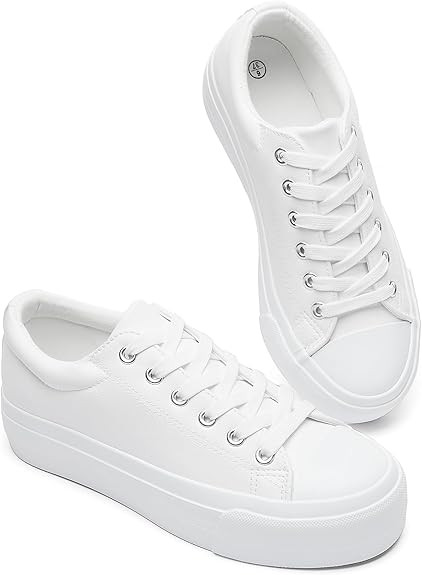 BABUDOG Womens Synthetic Leather Platform Sneakers,White Platform Shoes,Lace-up Tennis Shoes for ... | Amazon (US)