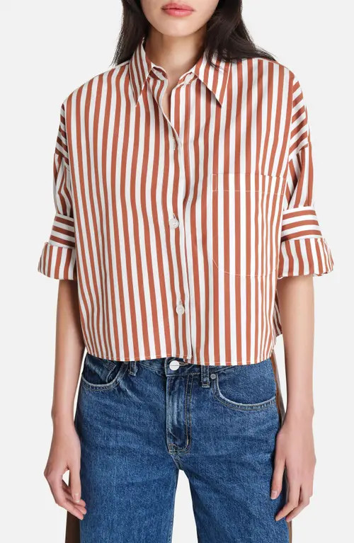 TWP Next Ex Stripe Cotton Button-Up Shirt in Ivory/Cognac at Nordstrom, Size X-Small | Nordstrom