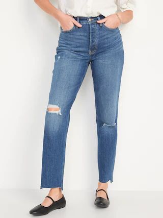 Curvy Extra High-Waisted Button-Fly Sky-Hi Straight Ripped Jeans for Women | Old Navy (US)