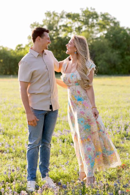 Joyful, whimsical, boho dress Spell’s Lei Lei Gown with tie back and appliqué sleeves for her and canvas button up short sleeve, light wash jeans, and white sneakers for him 

#LTKtravel #LTKSeasonal #LTKmens
