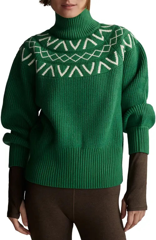 Varley Marcie Fair Isle Mock Neck Sweater in Verdant Green at Nordstrom, Size Small | Nordstrom