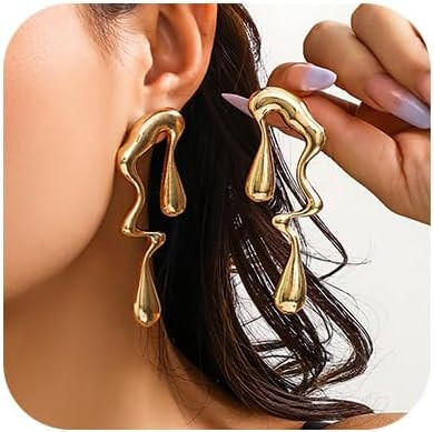 Gangel Large Stud Earring Long Dangle Earring Waterdrop Earrings Mismatched Earring Rave Trendy J... | Amazon (US)